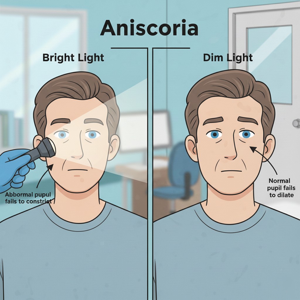 Patient presenting with unequal pupil sizes (anisocoria)