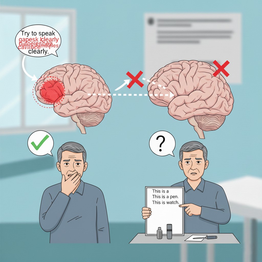 Brain map showing the left frontal operculum involved in aphemia