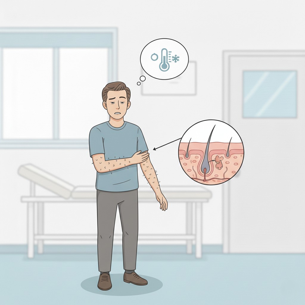 Close-up of cutis anserina (goose bumps) on human skin