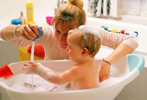 Choose fragrance free nontoxic products for the bathroom that are safe for baby.