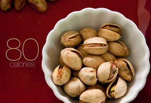 Having 20 pistachios only adds up to 80 calories and less than one gram of saturated fat.
