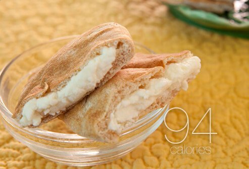 A cheese-stuffed pita pocket.