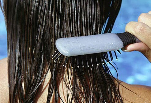 Avoid chlorine damage by rinsing your hair before entering the pool or wearing a swim cap.