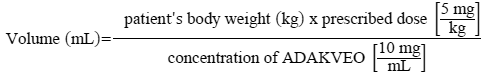 Equation to be used to calculate the volume of ADAKVEO - Illustration