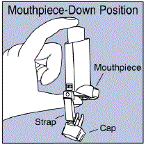 Hold the inhaler with the mouthpiece down - Illustration