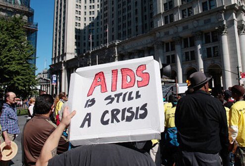 AIDS activists rally in downtown Manhattan.