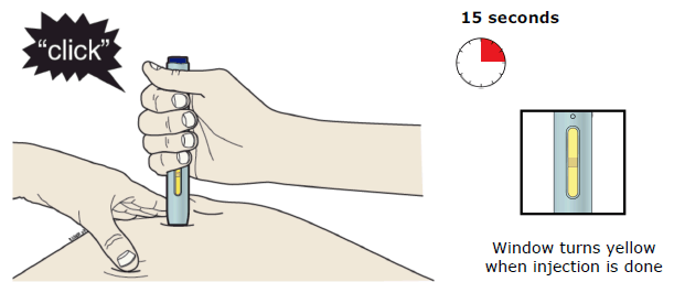 Hold the pinch. With the gray needle cap off, insert the syringe into your skin at 45 to 90 degrees - Illustration