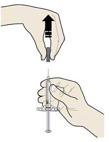 Pull the white cap straight off, only when you are ready to inject - Illustration