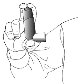 Hold the actuator upright, between your thumb, forefinger, and middle finger with the mouthpiece pointing towards you. - Illustration