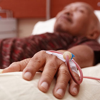 A patient receiving a blood transfusion.