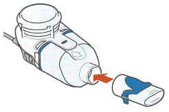Attach the Mouthpiece to your Handset with the Blue Flap facing up - Illustration