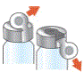 Grip the metal ring on top of the vial and pull it down gently until 1 side breaks away from the vial - Illustration