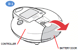 Open the Battery Door on the Controller by placing your thumb on the tab of the Battery Door and firmly pulling the tab to open the Door - Illustration