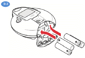 Load the Batteries. Each Battery Chamber has a small figure that shows the proper position of each battery - Illustration