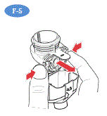 Press the 2 flexibleplastic tabs on the side of the Aerosol Head towards each other and remove - Illustration