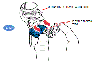 Carefully grasp the Aerosol Head by the 2 flexible plastic tabs on each side of the Aerosol Head - Illustration