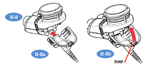 Attach the Connection Cord by lining up the bottom of the Connector with the bottom of the Handset and pushing the Connection Cord upward against the rear underside of the Handset - Illustration
