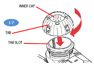 Attach the Medication Cap by lining up the Tabs on the Medication Cap with the Tab Slots on the Medication Reservoir - Illustration