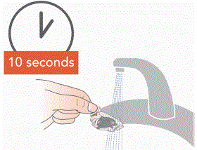 Rinse each of the parts under warm running tap water for 10 seconds - Illustration