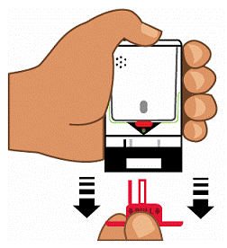 Pull Red safety guard down and off of AUVI-Q - Illustration