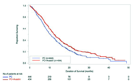 Kaplan-Meier Curves for Duration of Survival in First-Line Non-Squamous Non-Small Cell Lung Cancer in Study E4599 - Illustration