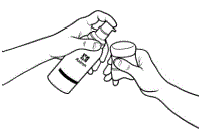 Remove the cap and the applicator cup from the pump. Then, position the nozzle over the applicator cup and gently press down on (depress) the pump - Illustration