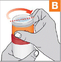 Twist the dose dial in the direction of the arrow until it lines up with the shape of the bottle - Illustration