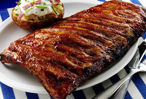 A whole rack of ribs has 1,000 calories and a day's worth of fat.