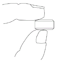 One hal
f-tablet side view (with thumb and index finger)- Illustration