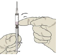 Check for air bubbles by holding the syringe with the
needle pointing up - Illustration