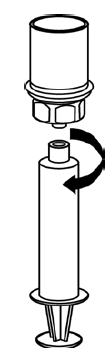 Now that the concentrate has been transferred into
the syringe, firmly grasp the barrel of the syringe - Illustration