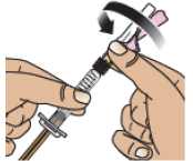  Attach the needle to the prefilled syringe by firmly
pushing it into the collar of the syringe and then screwing - Illustration