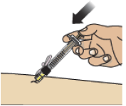 Inject the medicine by slowly pressing down on the
plunger all the way until it stops - Illustration