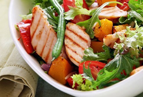 A salad of veggies alone will not fill you up for long -- you need protein to fend off hunger.