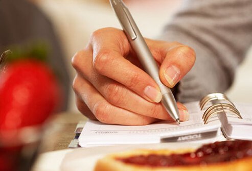 The act of recording -- in writing -- what you eat makes you more aware of what, how much, and when you are eating.