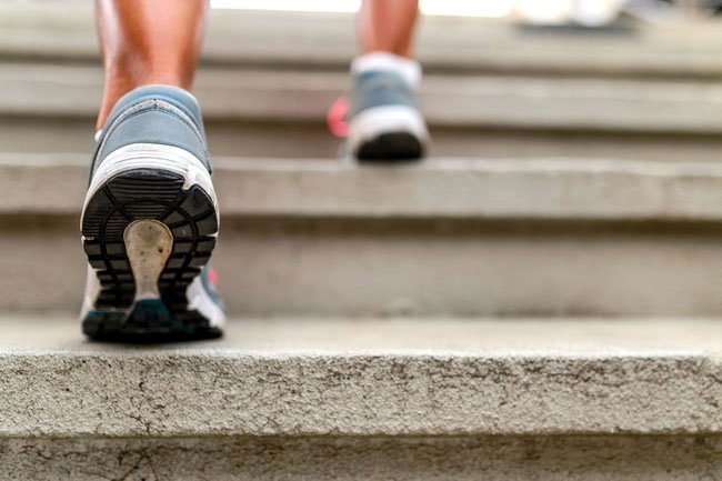 Climbing stairs is a good way to burn extra calories.