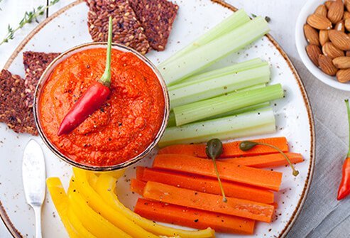 Photo of salsa and veggies.
