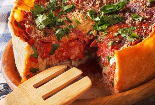 That deep dish means a thicker crust with more carbohydrates.