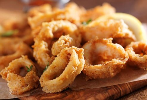 Start with a perfectly innocent pile of fresh seafood with lots of protein and very little fat.
