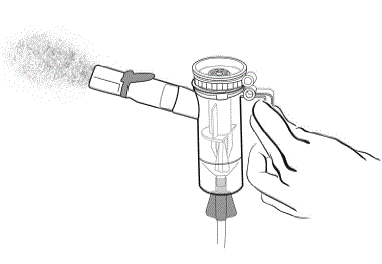 If you do not see a steady mist coming from the mouthpiece, check all tubing connections and make sure that the compressor is working the right way. - Illustration