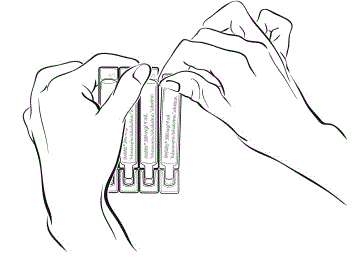 Separate 1 ampule by gently pulling apart at the bottom tabs (See Figure C) and use it right away. - Illustration