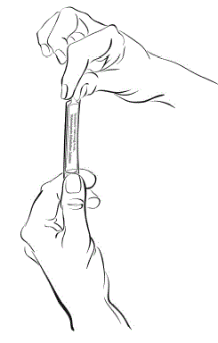 Hold the bottom tab on the BETHKIS ampule with 1 hand (See Figure D). With your other hand, hold
the top of the ampule and twist off the top of the ampule - Illustration