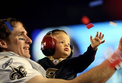 Drew Brees celebrates the Super Bowl.