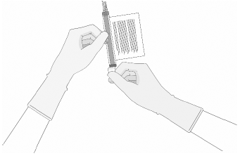 Remove the polyaluminum cover (if present) from the bottom of the vial and swab the septum with an alcohol wipe. - Illustration