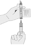 WITHOUT drawing air into the syringe, slowly withdraw the target volume (as specified in the RFI Certificate). Carefully inspect the syringe for signs of debris prior to proceeding. If there is debris, contact Bristol-Myers Squibb at 1-888-805-4555. - Illustration