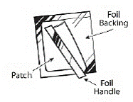 Use scissors to cut open the pouch along the dotted line - Illustration