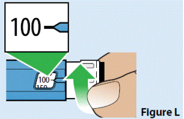 Turn the dose set knob to dial the
pen to 100 mcg - Illustration