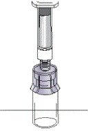 Detach the filled syringe from the adapter by holding the vial and adapter in one hand and gently twisting the syringe counter-clockwise with the other hand - Illustration