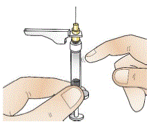 Then, slowly push the plunger up until a small amount of liquid drips from the needle  - Illustration