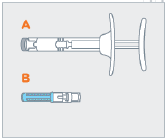 Remove pre-filled syringe (A) and needle cartridge (B) from the blister carton - Illustration